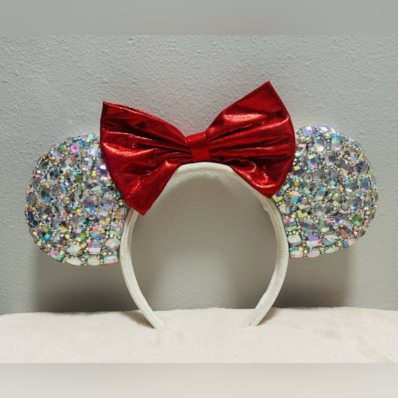 Disney Ears Rhinestones Red Bow Handmade - Picture 4 of 5
